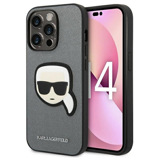 Karl Lagerfeld Saffiano Karl's Head Patch Case til iPhone 14 Pro - Sølv