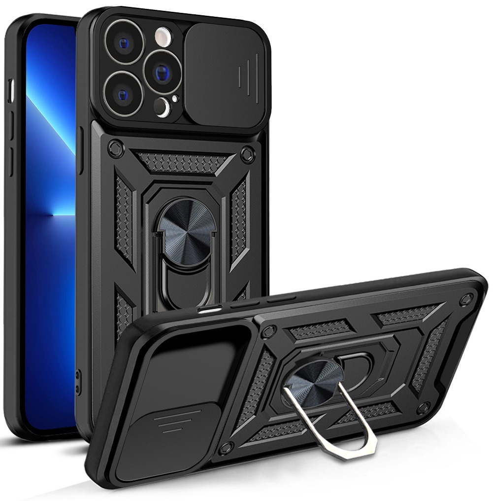 Hybrid Armor Camshield-etui til iPhone 13 Pro pansret etui med kameradæksel sort
