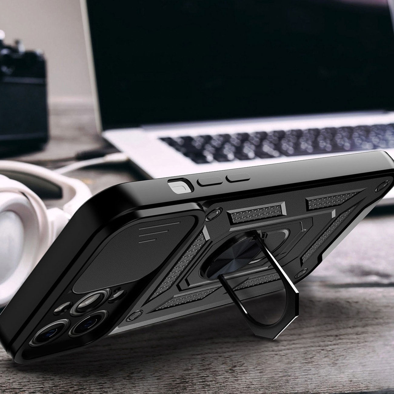 Hybrid Armor Camshield-etui til iPhone 13 Pro pansret etui med kameradæksel pink