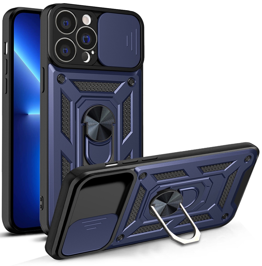 Hybrid Armor Camshield-etui til iPhone 13 Pro Max pansret etui med kameradæksel blå