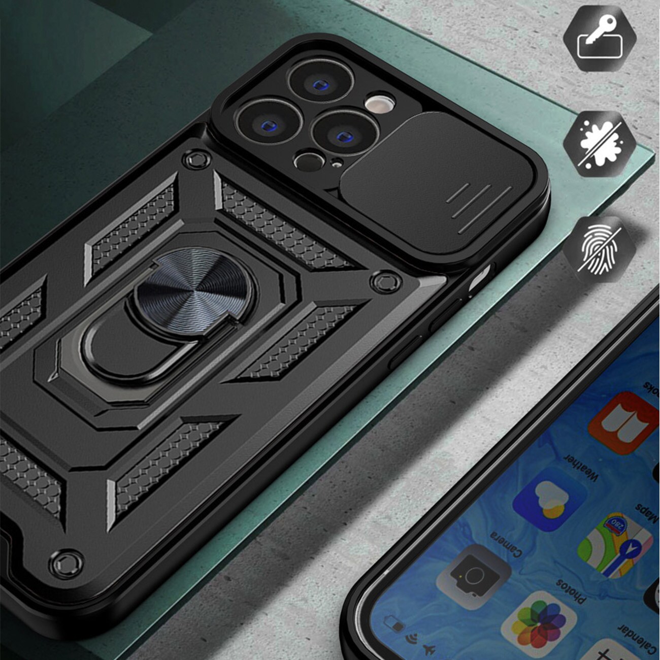 Hybrid Armor Camshield-etui til iPhone 13 Pro Max pansret etui med kameradæksel blå
