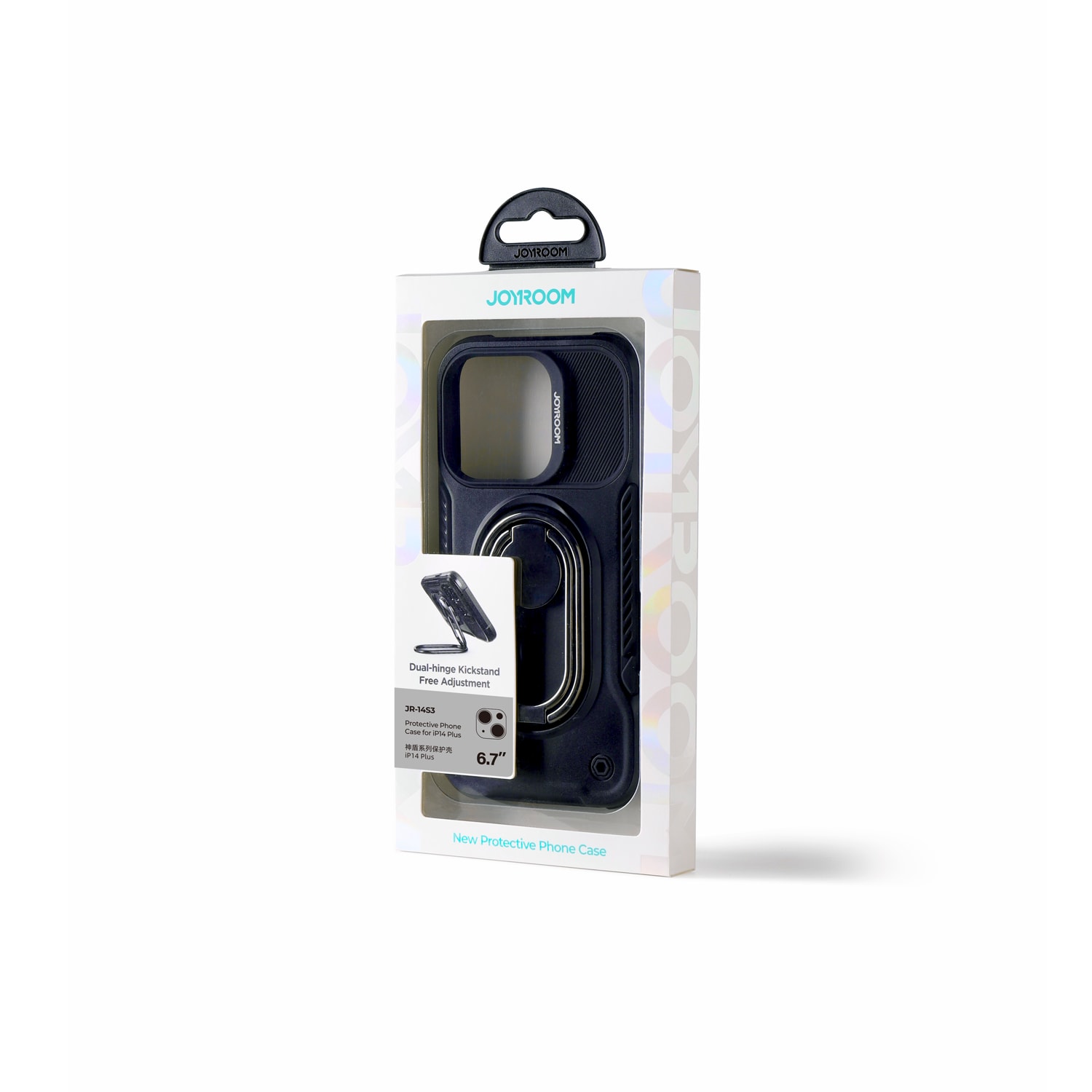 Joyroom Dual Hinge-etui til iPhone 14 Plus pansret etui med stativ og ringholder sort