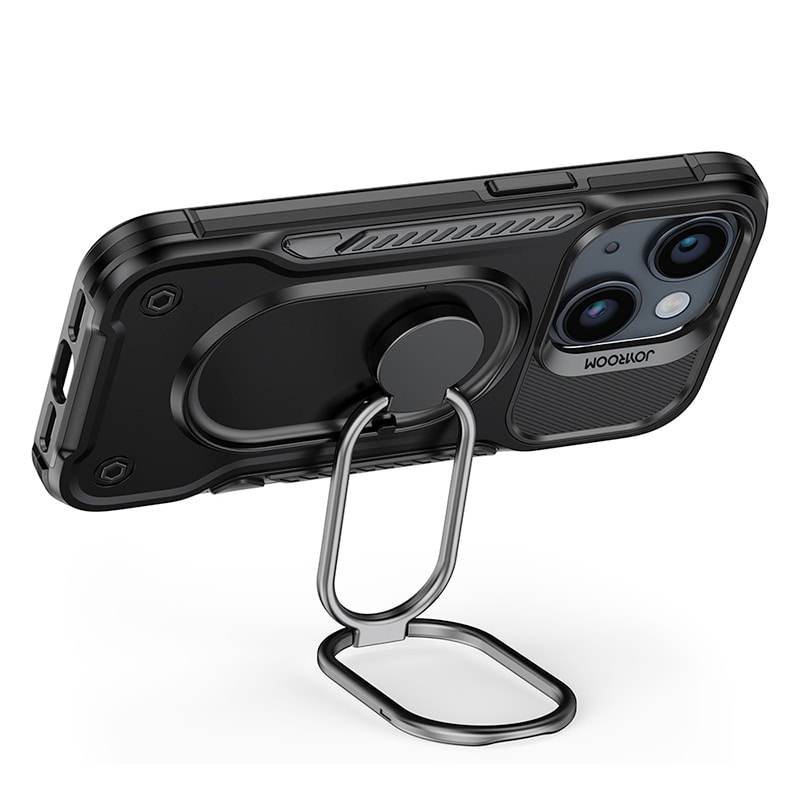 Joyroom Dual Hinge-etui til iPhone 14 Plus pansret etui med stativ og ringholder sort