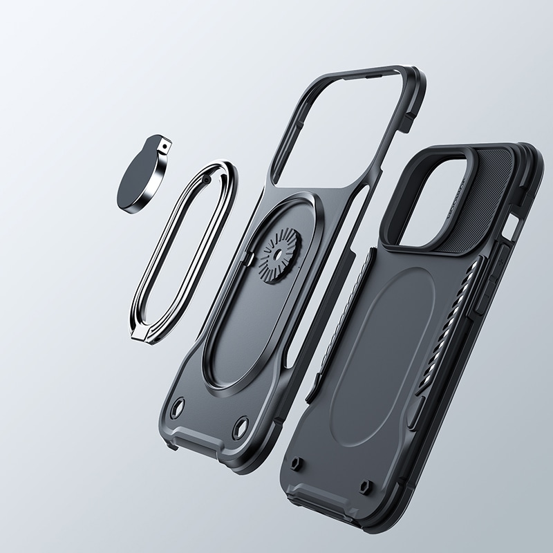 Joyroom Dual Hinge-etui til iPhone 14 Plus pansret etui med stativ og ringholder sort