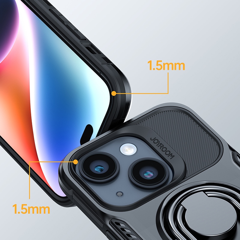 Joyroom Dual Hinge-etui til iPhone 14 Plus pansret etui med stativ og ringholder sort