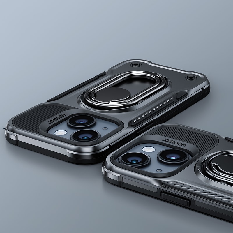 Joyroom Dual Hinge-etui til iPhone 14 Plus pansret etui med stativ og ringholder sort