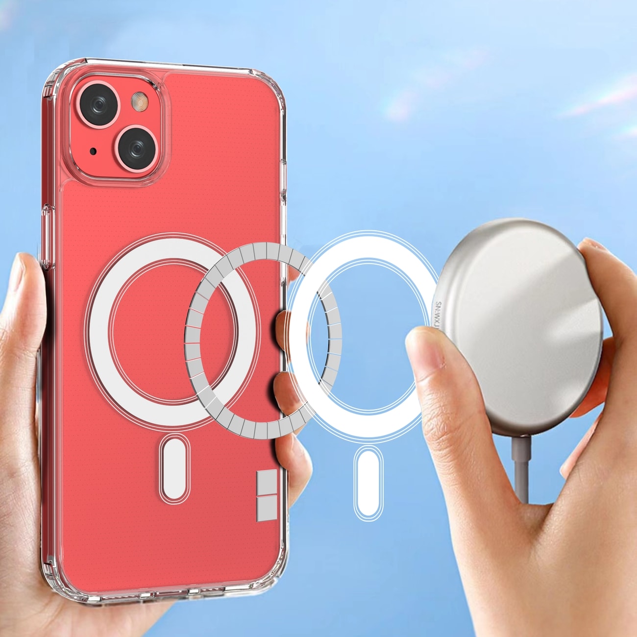 Klar magnetisk taske med MagSafe til iPhone 14 Plus med sølvring - gennemsigtig