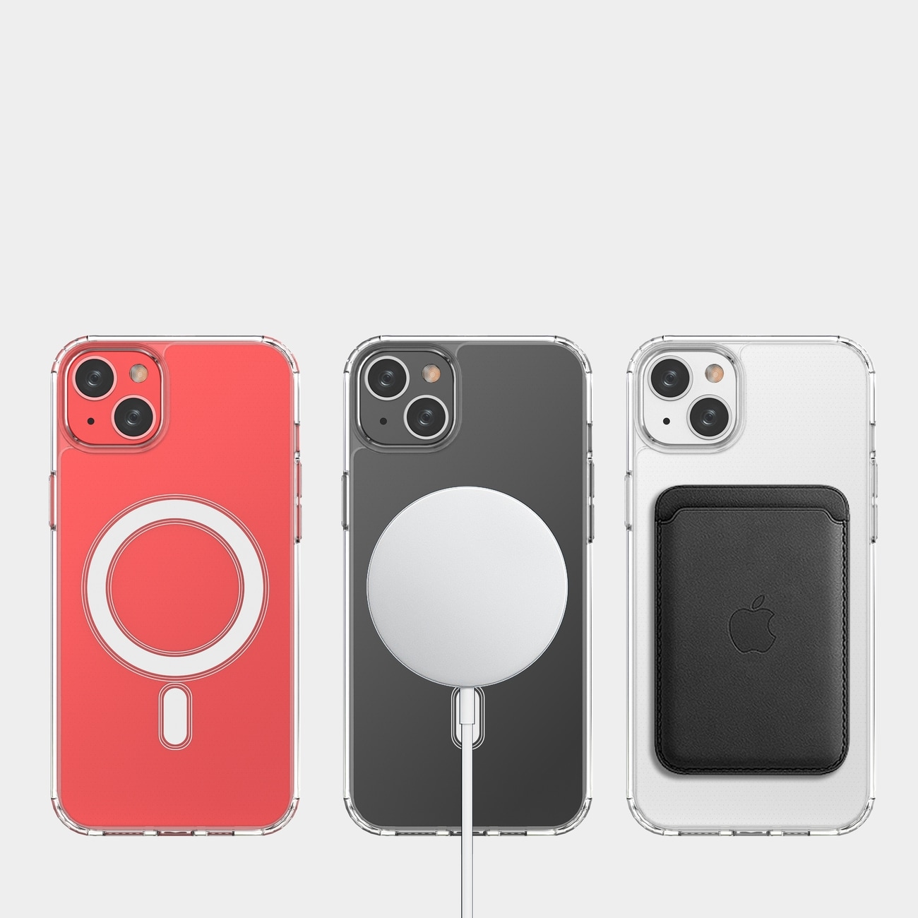 Klar magnetisk taske med MagSafe til iPhone 14 Plus med sølvring - gennemsigtig