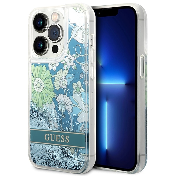 Guess GUHCP14LLFLSN iPhone 14 Pro 6,1" grøn/grøn hardcase Flower Liquid Glitter