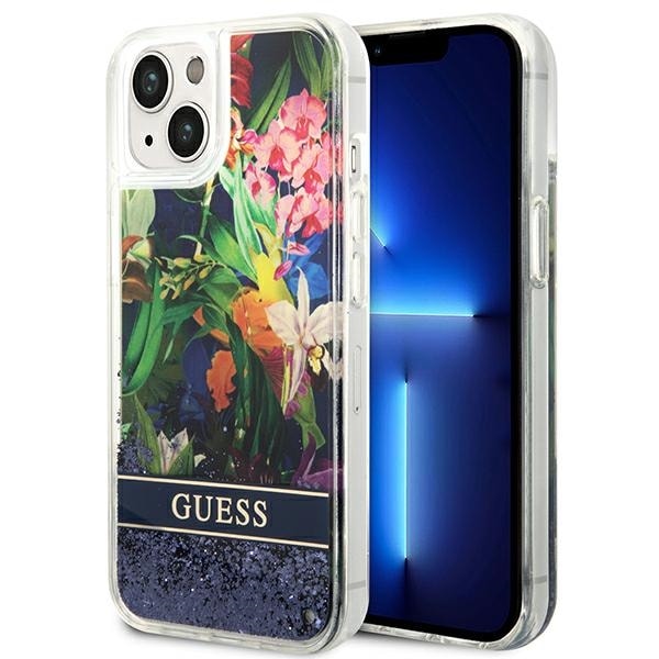 Guess GUHCP14SLFLSB iPhone 14 6,1" blå / blå hardcase Flower Liquid Glitter