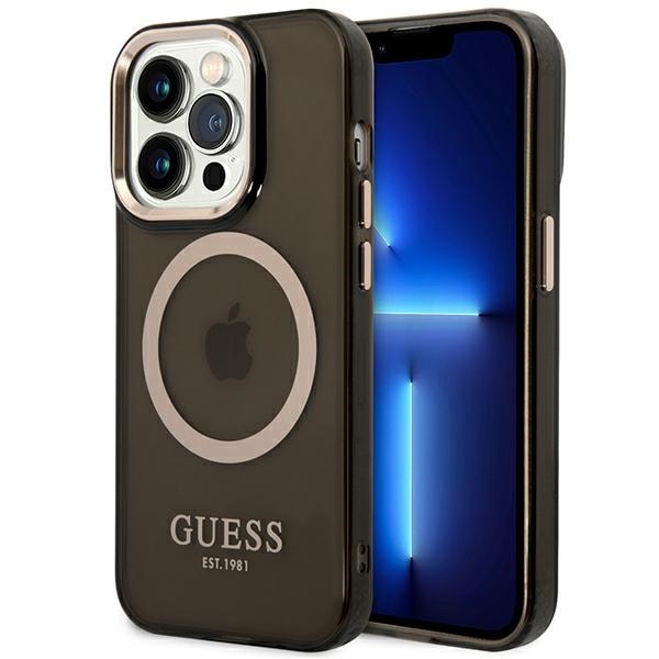 Guess GUHMP14XHTCMK iPhone 14 Pro Max 6,7" sort/sort hårdt etui Gold Outline Translucent MagSafe