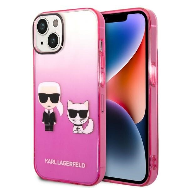 Karl Lagerfeld Gradient Ikonik Karl&Choupette-etui til iPhone 14 Plus - Pink