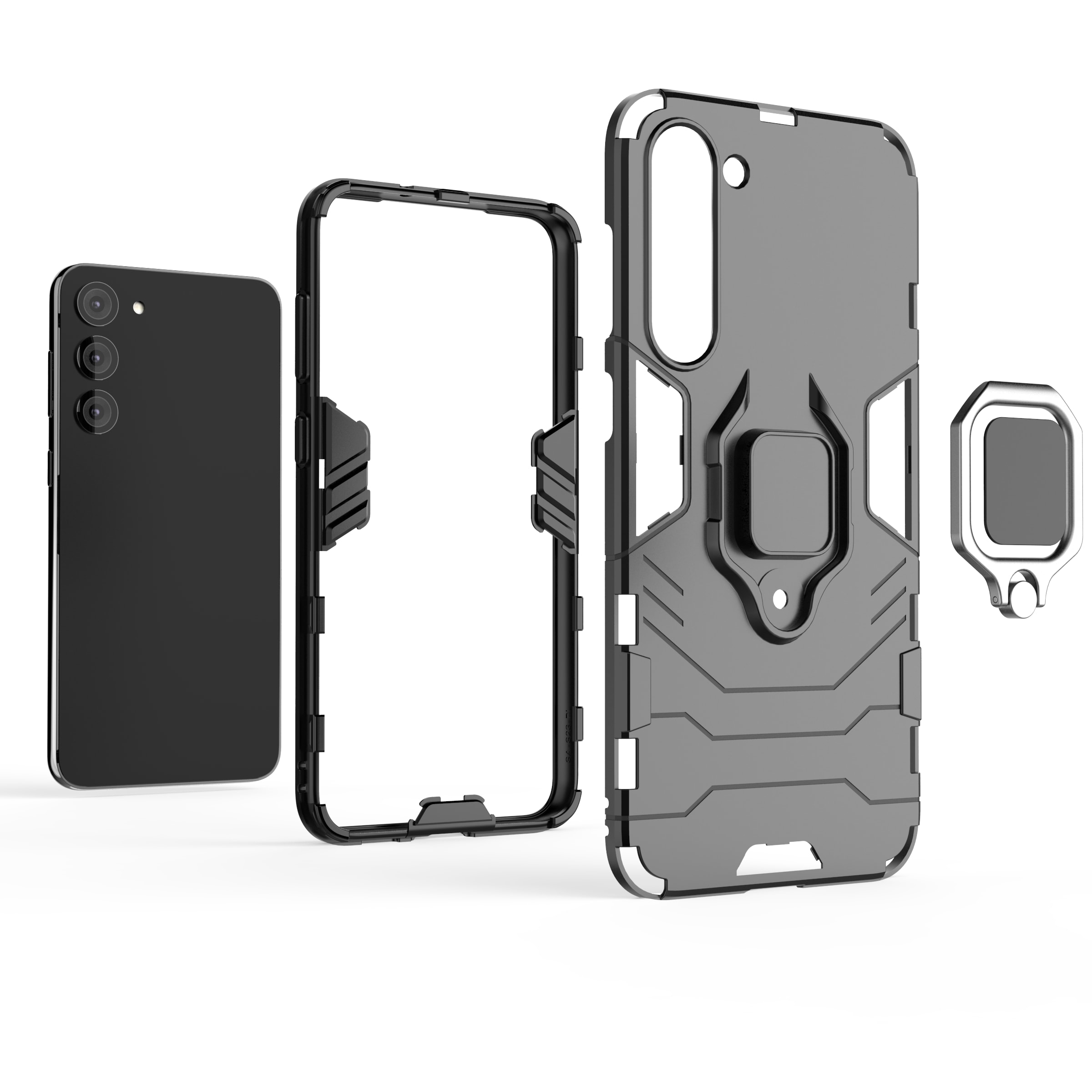 Ring Armor etui til Samsung Galaxy S23+ pansret cover magnetisk holder ring sort