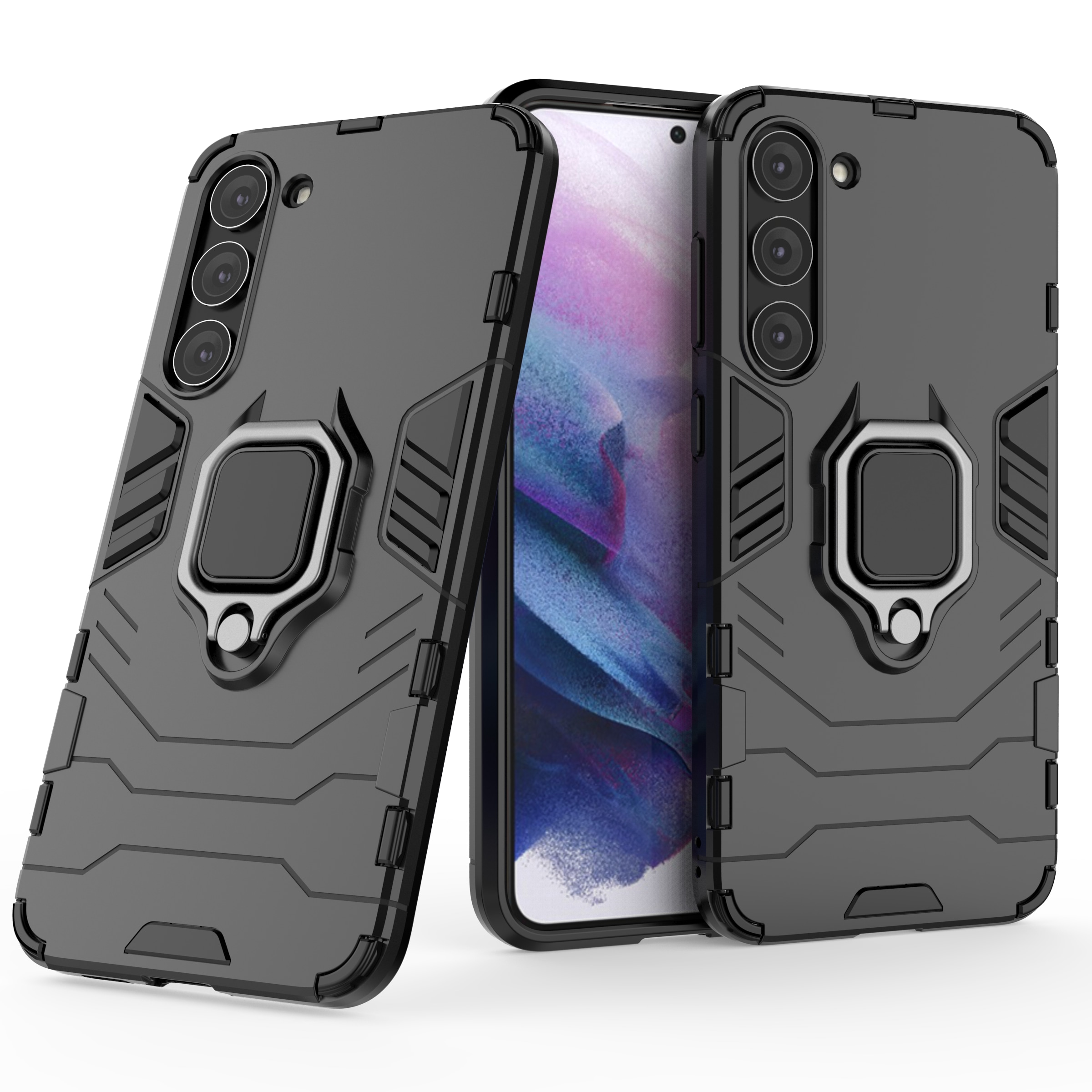 Ring Armor etui til Samsung Galaxy S23+ pansret cover magnetisk holder ring sort