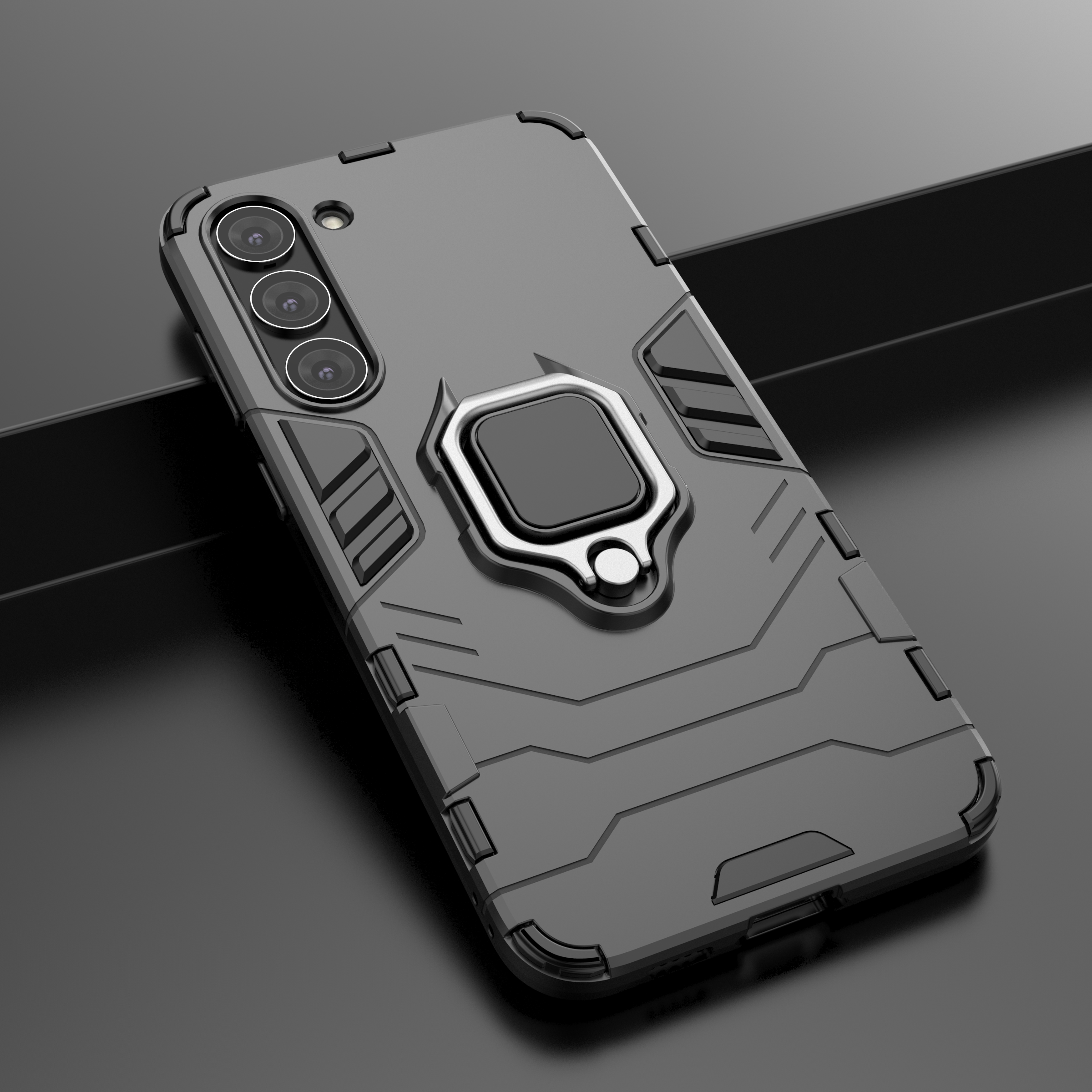 Ring Armor etui til Samsung Galaxy S23+ pansret cover magnetisk holder ring sort