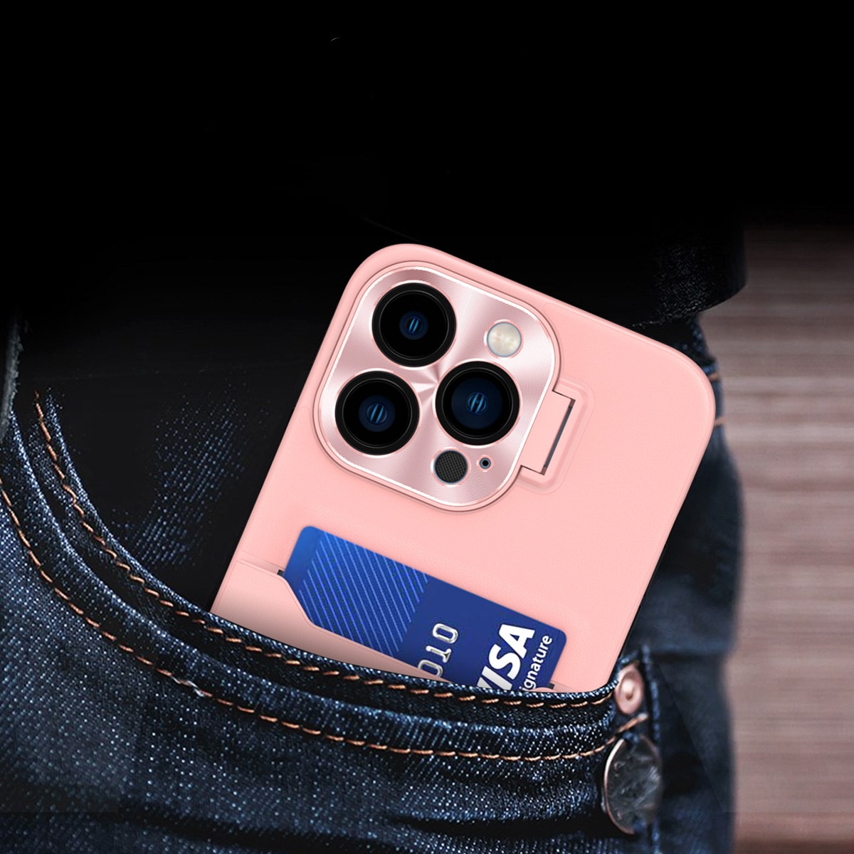 Læderetui med stander til iPhone 14 Plus Kortpungcover med stander Pink