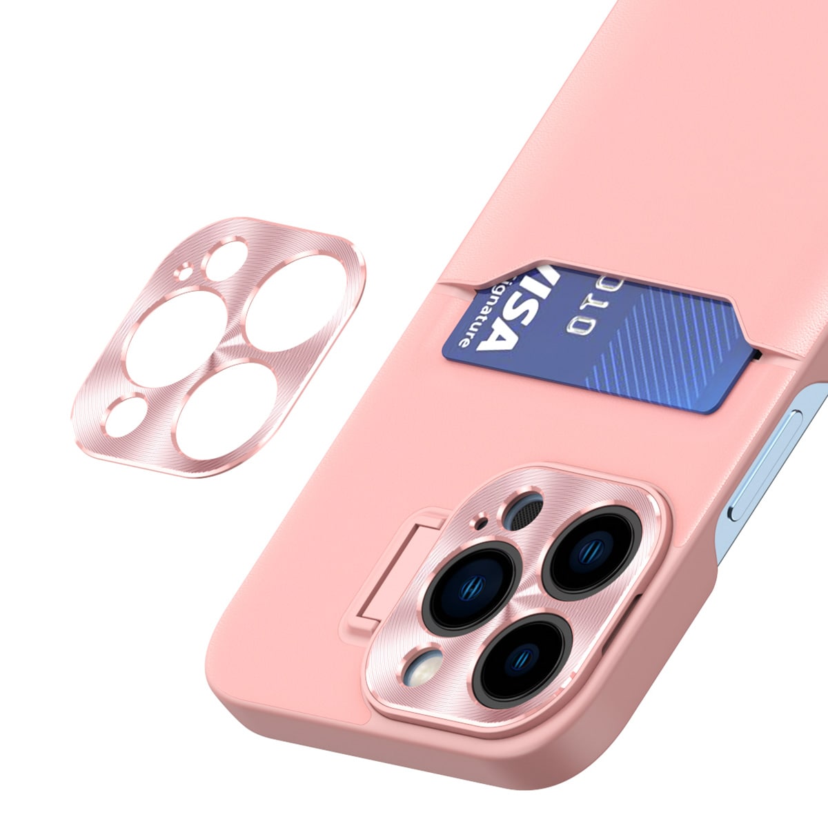 Læderetui med stander til iPhone 14 Plus Kortpungcover med stander Pink