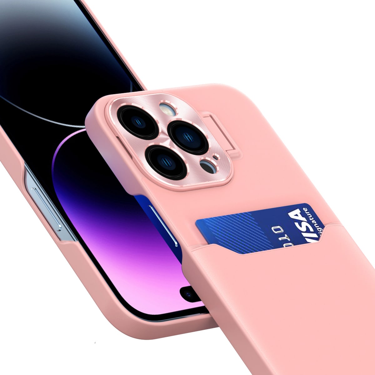 Læderetui med stander til iPhone 14 Plus Kortpungcover med stander Pink