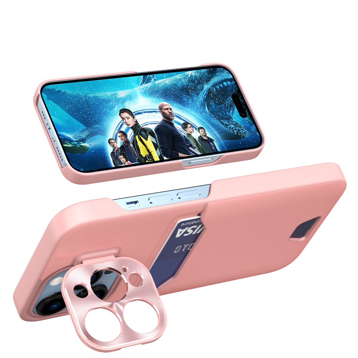 Læderetui med stander til iPhone 14 Plus Kortpungcover med stander Pink