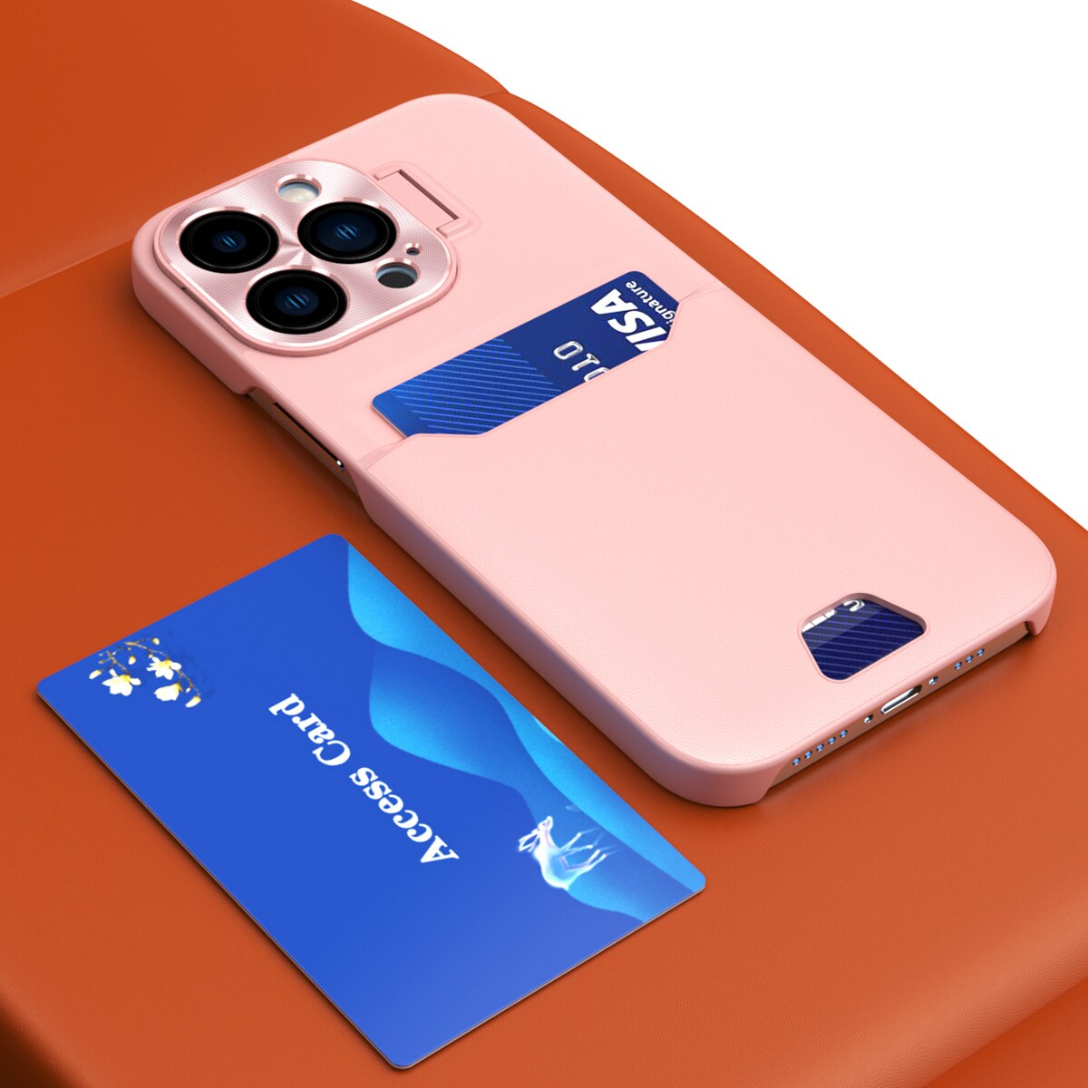 Læderetui med stander til iPhone 14 Plus Kortpungcover med stander Pink