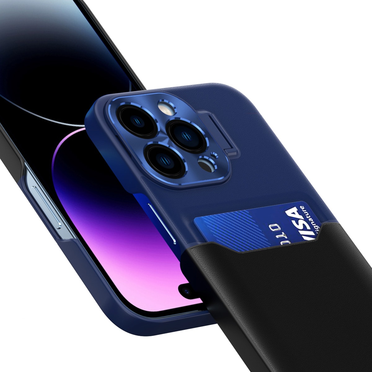 Leather Stand Case etui til iPhone 14 Plus cover kortpung med stativ blå