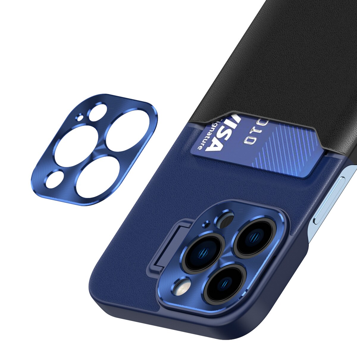Læderstativ etui til iPhone 14 Pro cover kortpung med stativ blå