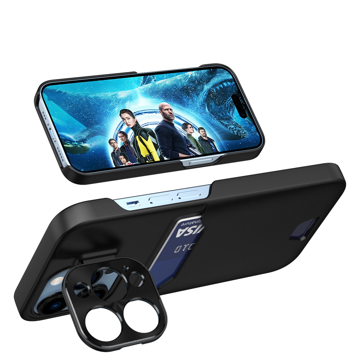 Læderstativ etui til iPhone 14 Pro cover kortpung med stativ sort
