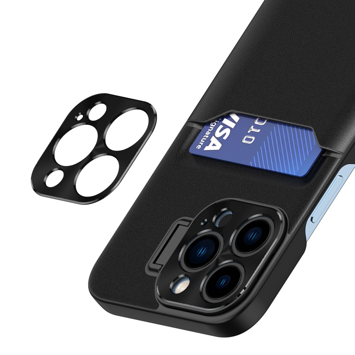 Læderstativ etui til iPhone 14 Pro cover kortpung med stativ sort