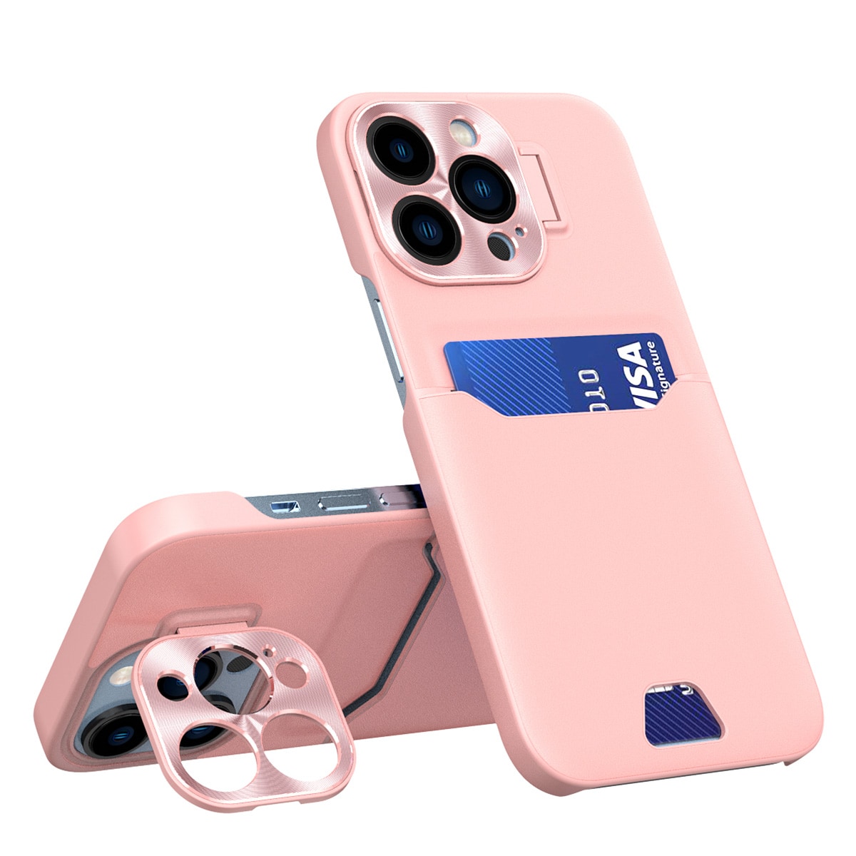Læderetui med stander til iPhone 14 Pro Max Kortpungcover med stander Pink
