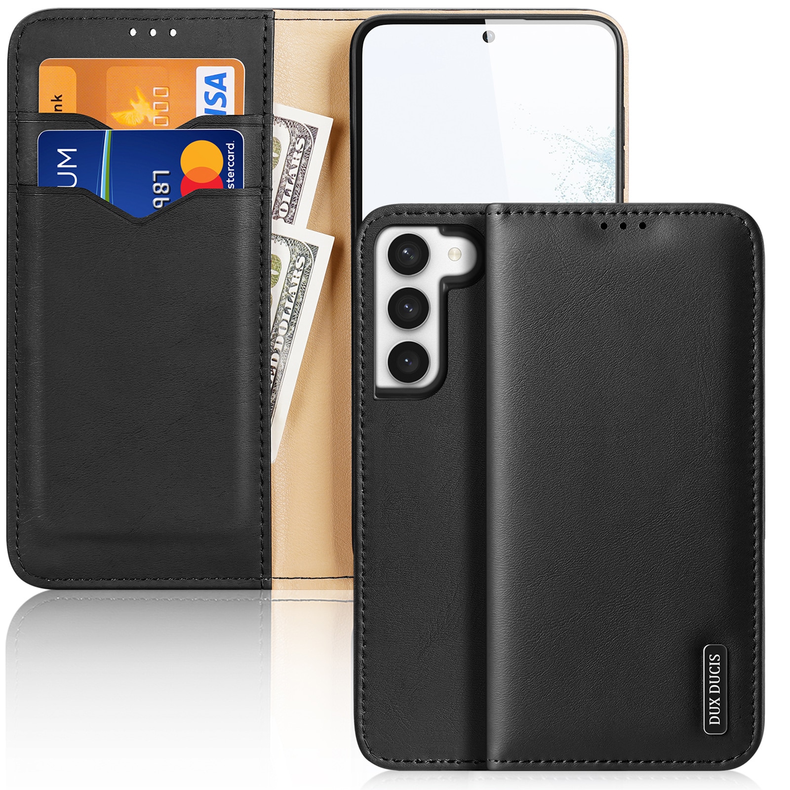 Dux Ducis Hivo etui Samsung Galaxy S23+ flip etui pung stativ RFID-blokering sort