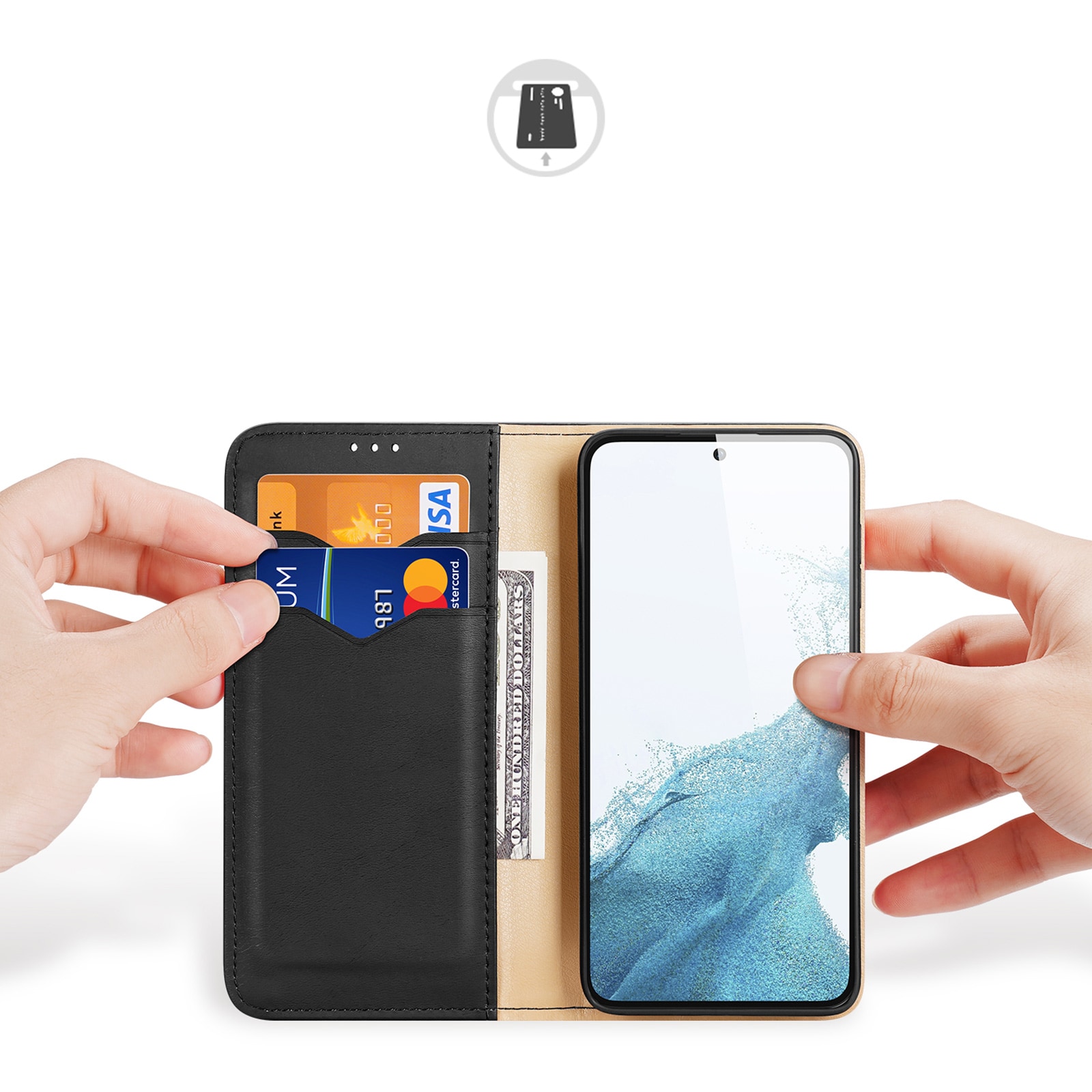 Dux Ducis Hivo etui Samsung Galaxy S23+ flip etui pung stativ RFID-blokering sort