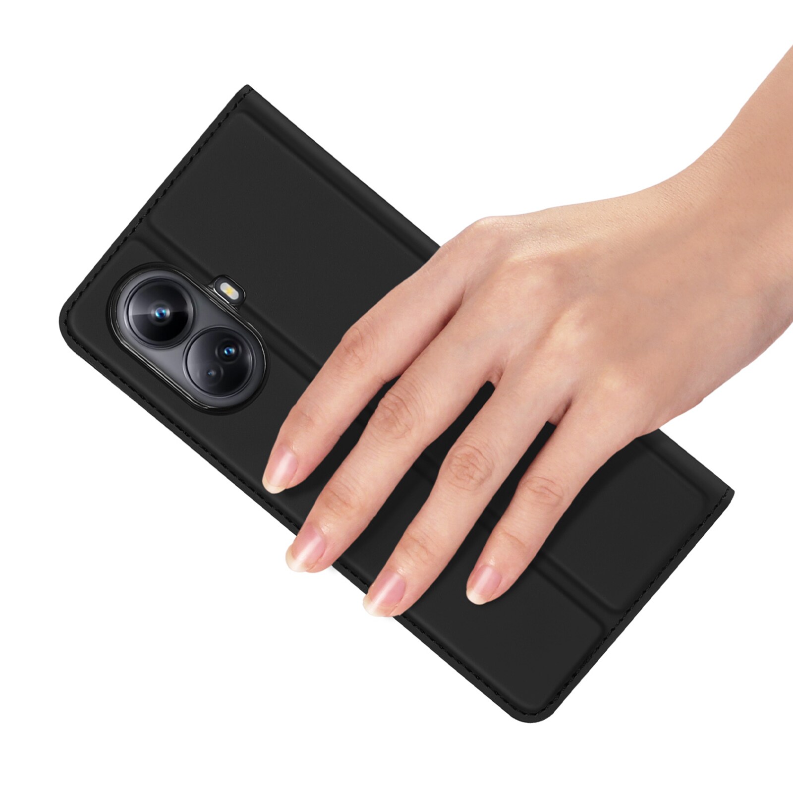Dux Ducis Skin Pro-etui til Realme 10 Pro+ flip cover kort tegnebog stativ sort