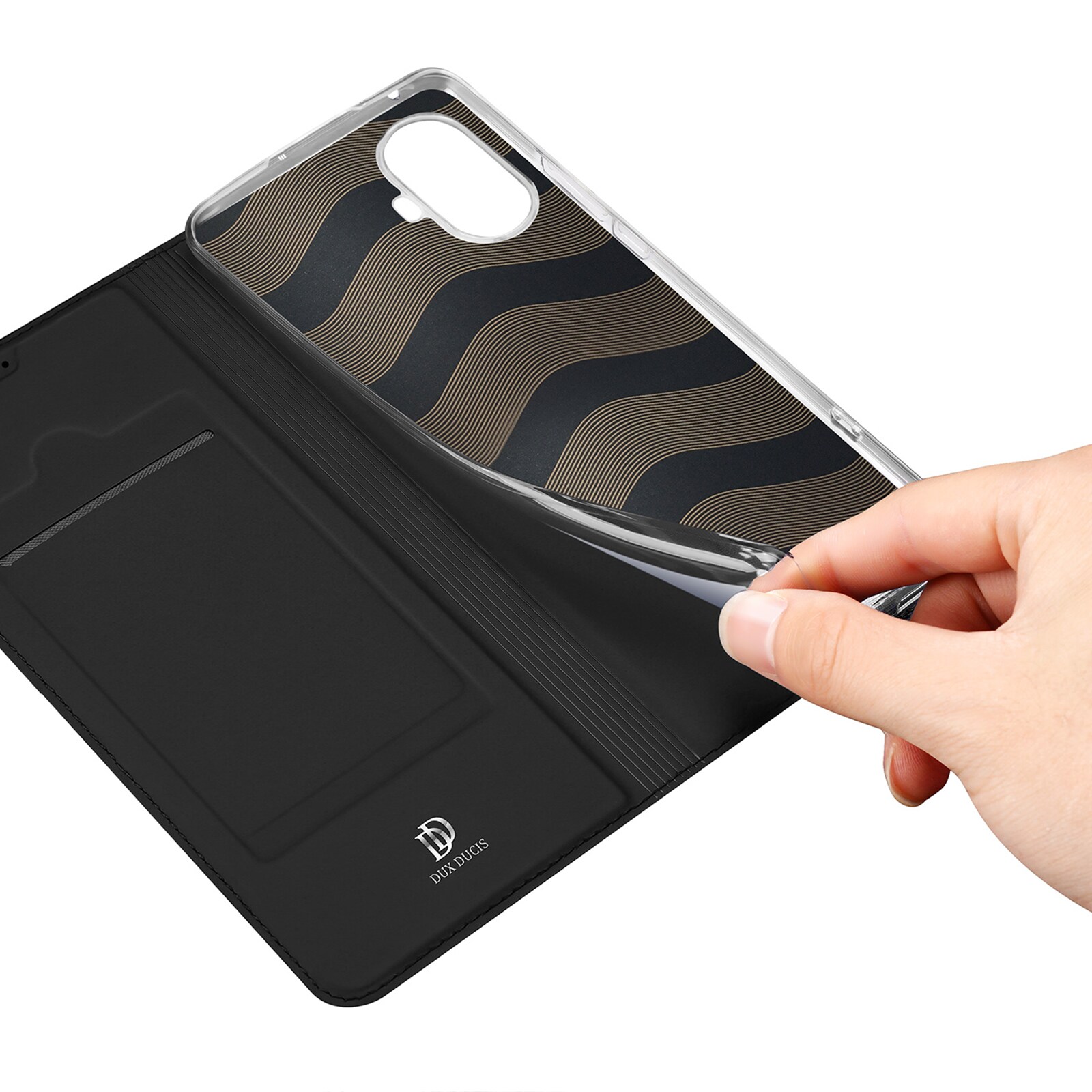 Dux Ducis Skin Pro-etui til Realme 10 Pro+ flip cover kort tegnebog stativ sort