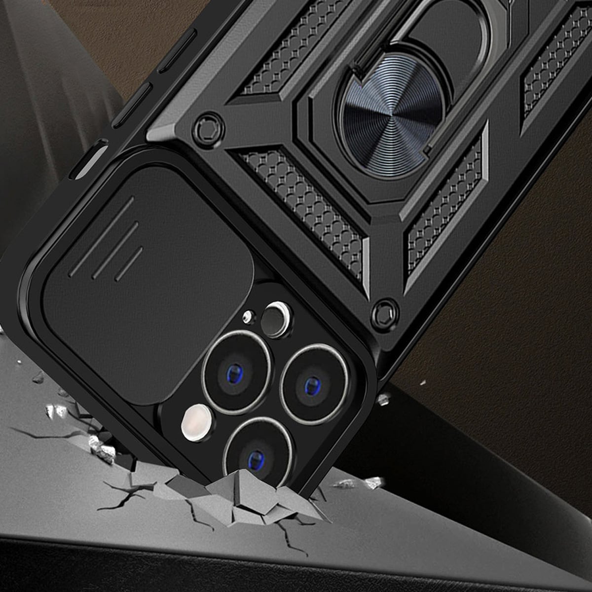 Hybrid Armor Camshield-etui til Vivo Y16 / Vivo Y02s pansret etui med kameradæksel sort