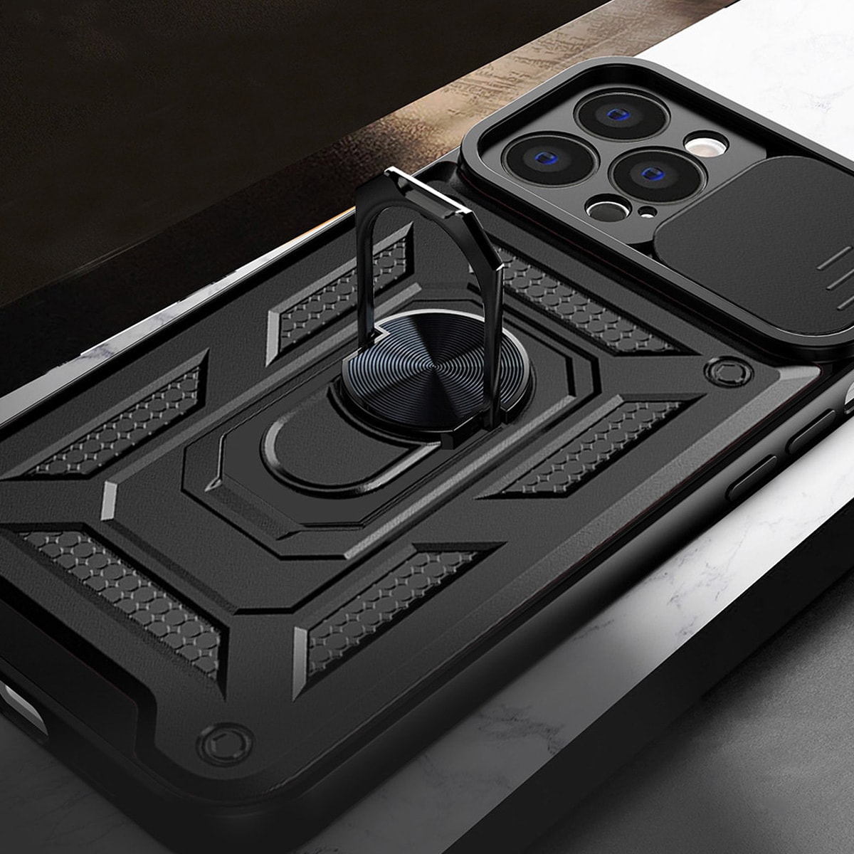 Hybrid Armor Camshield-etui til Vivo Y16 / Vivo Y02s pansret etui med kameradæksel sort