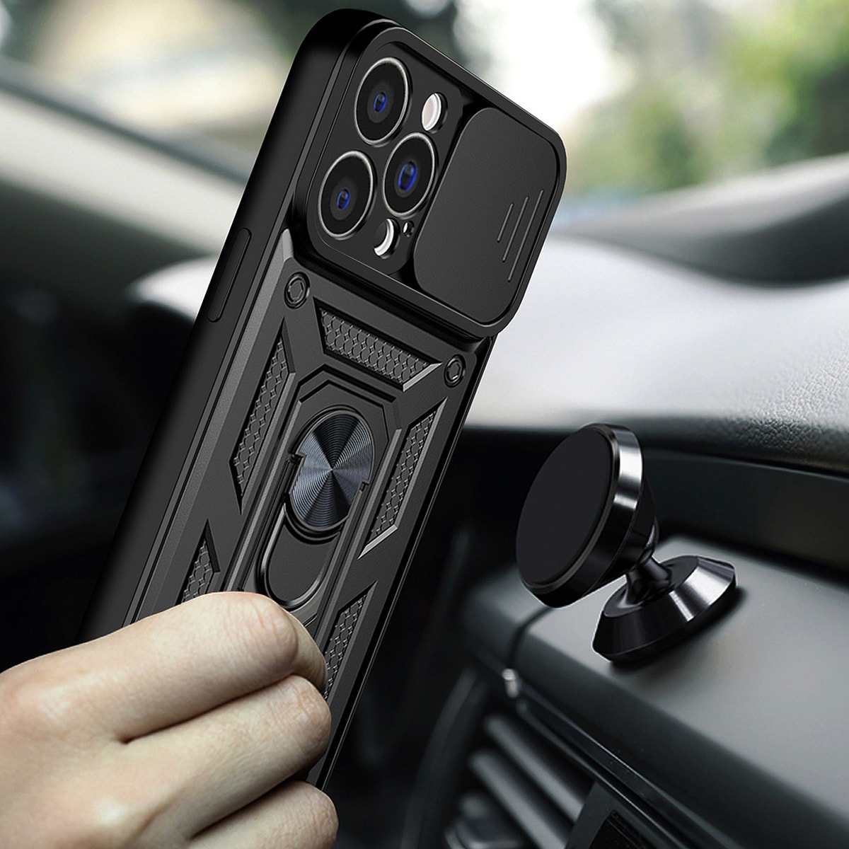 Hybrid Armor Camshield-etui til Motorola Moto G62 5G pansret etui med kameradæksel sort