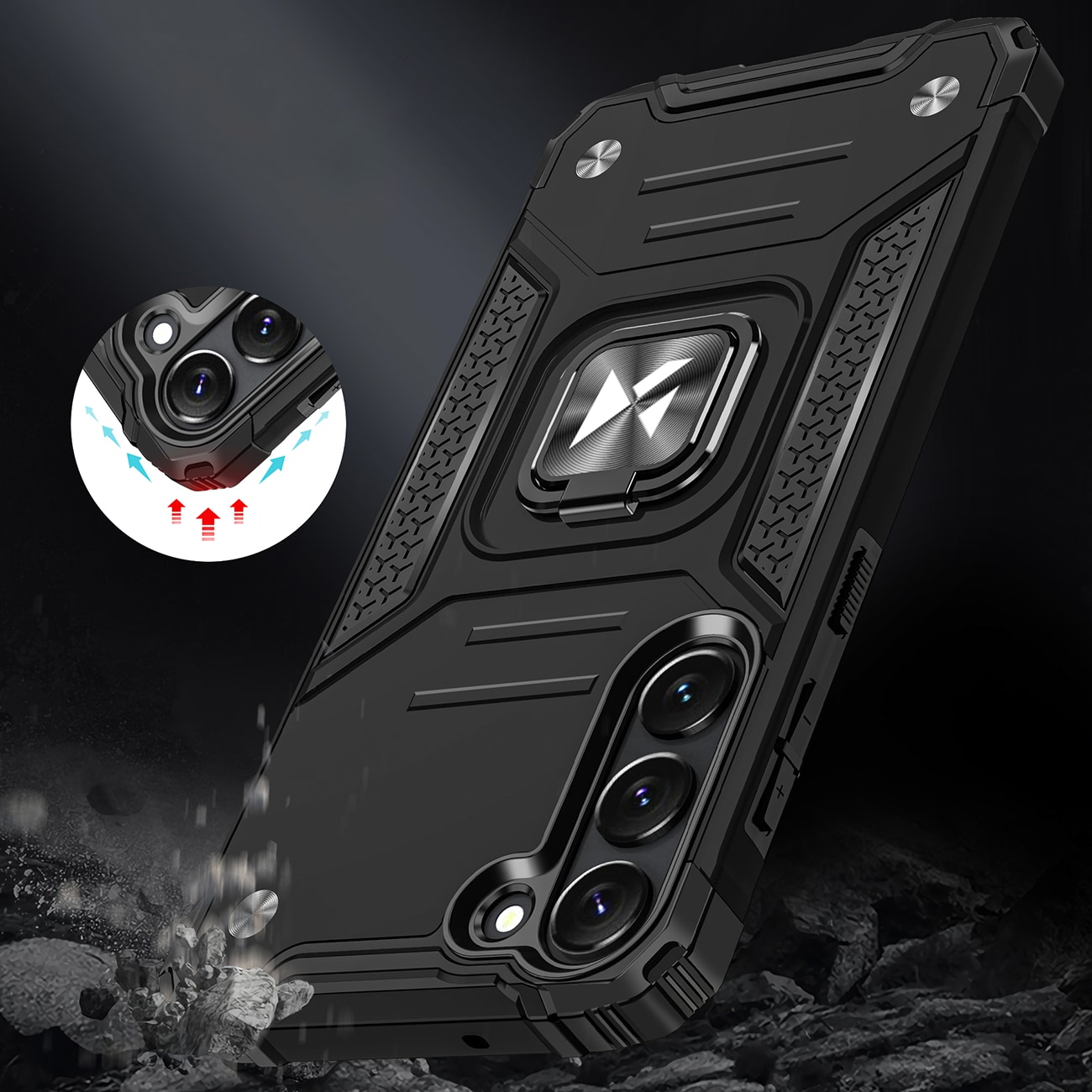 Wozinsky Ring Armor-etui til Samsung Galaxy S23 pansret cover magnetisk holder ring sort