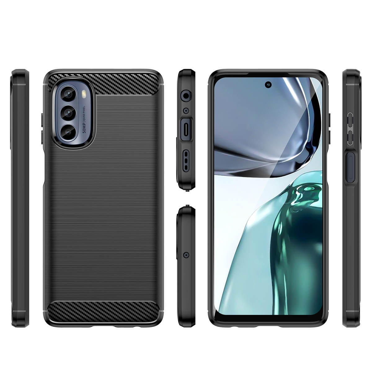 Carbon Case til Motorola Moto G62 5G fleksibelt silikone carbon cover sort