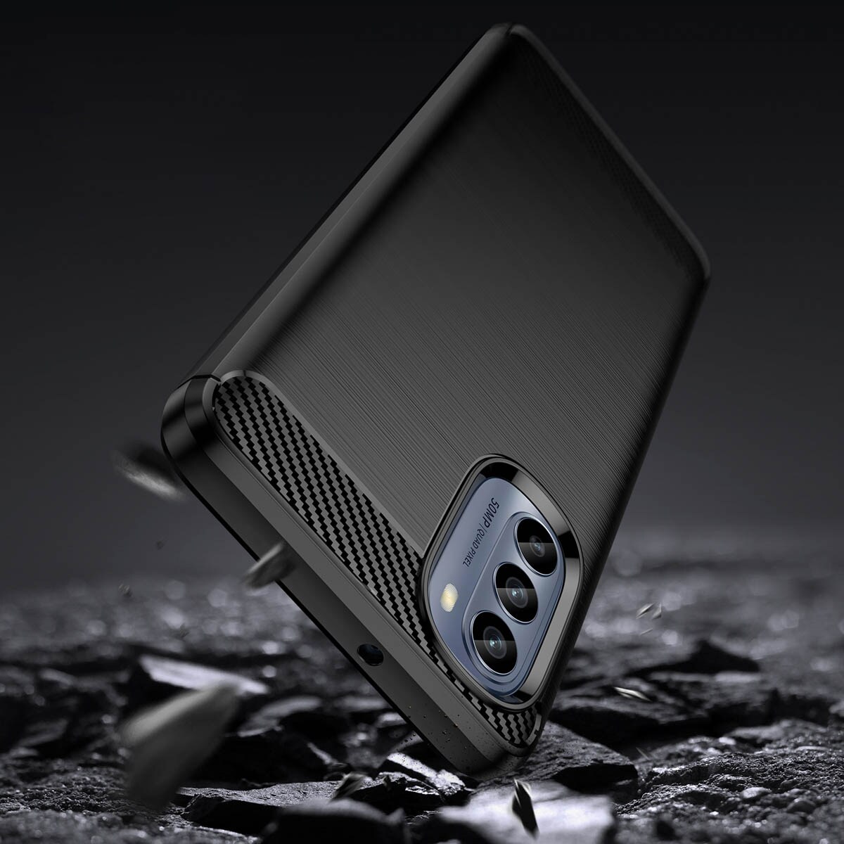 Carbon Case til Motorola Moto G62 5G fleksibelt silikone carbon cover sort