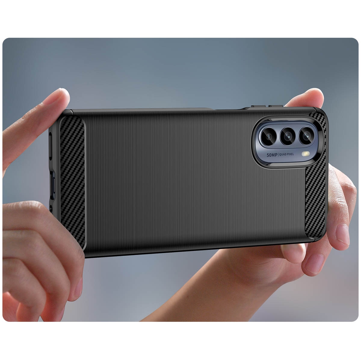 Carbon Case til Motorola Moto G62 5G fleksibelt silikone carbon cover sort
