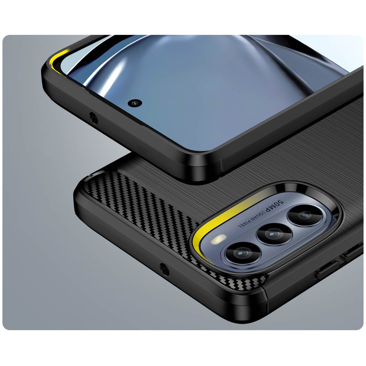Carbon Case til Motorola Moto G62 5G fleksibelt silikone carbon cover sort