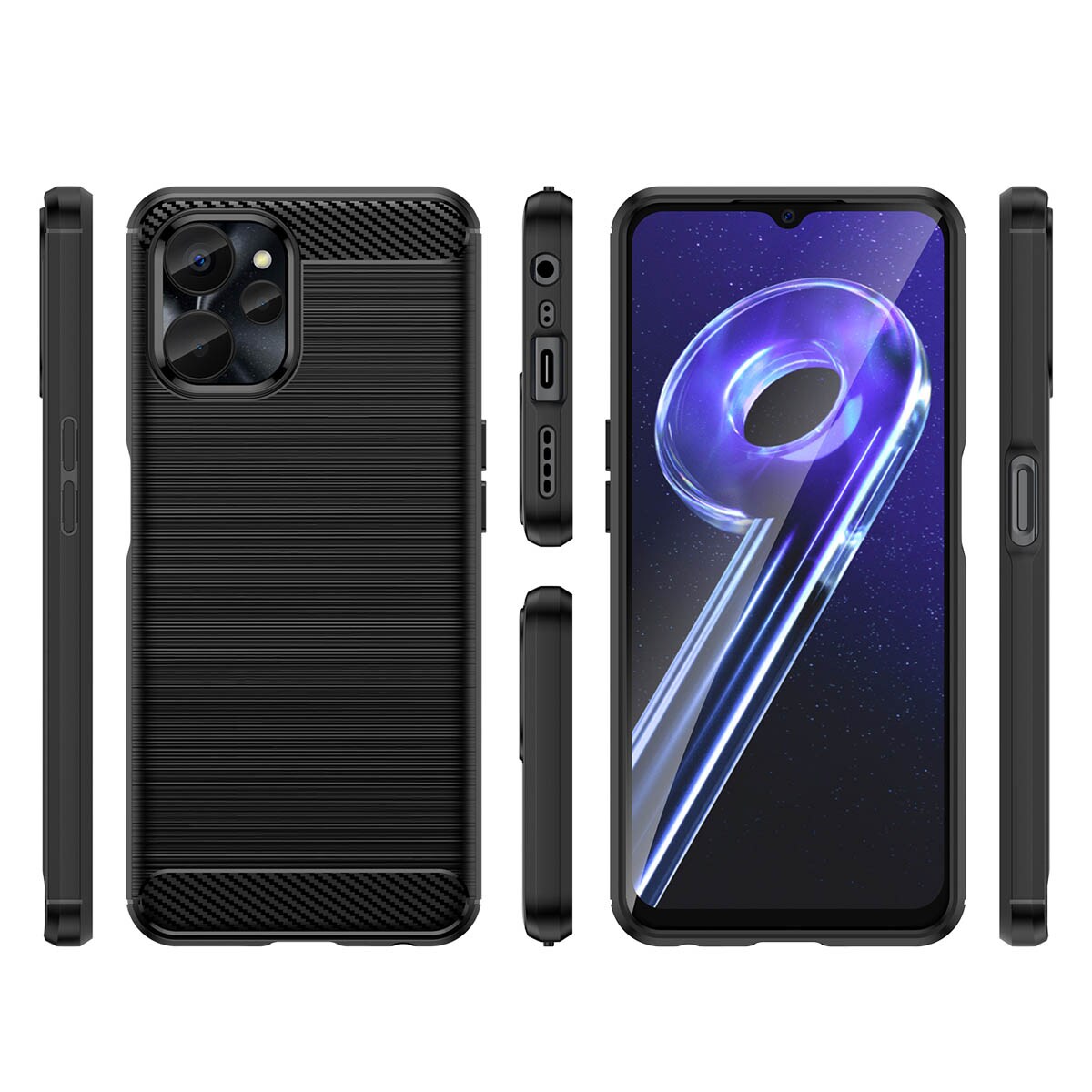 Carbon-etui til Realme 10 5G / Realme 9i 5G Fleksibel silikone Carbon Cover Sort