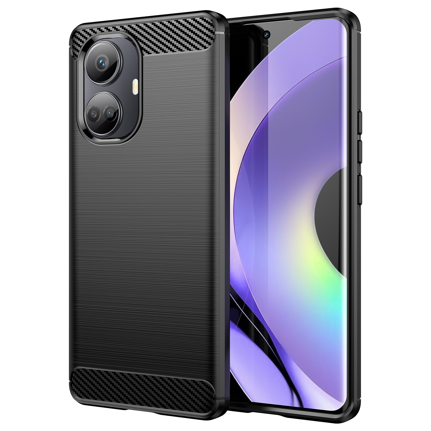 Carbon Case etui til Realme 10 Pro fleksibelt silikone carbon cover sort