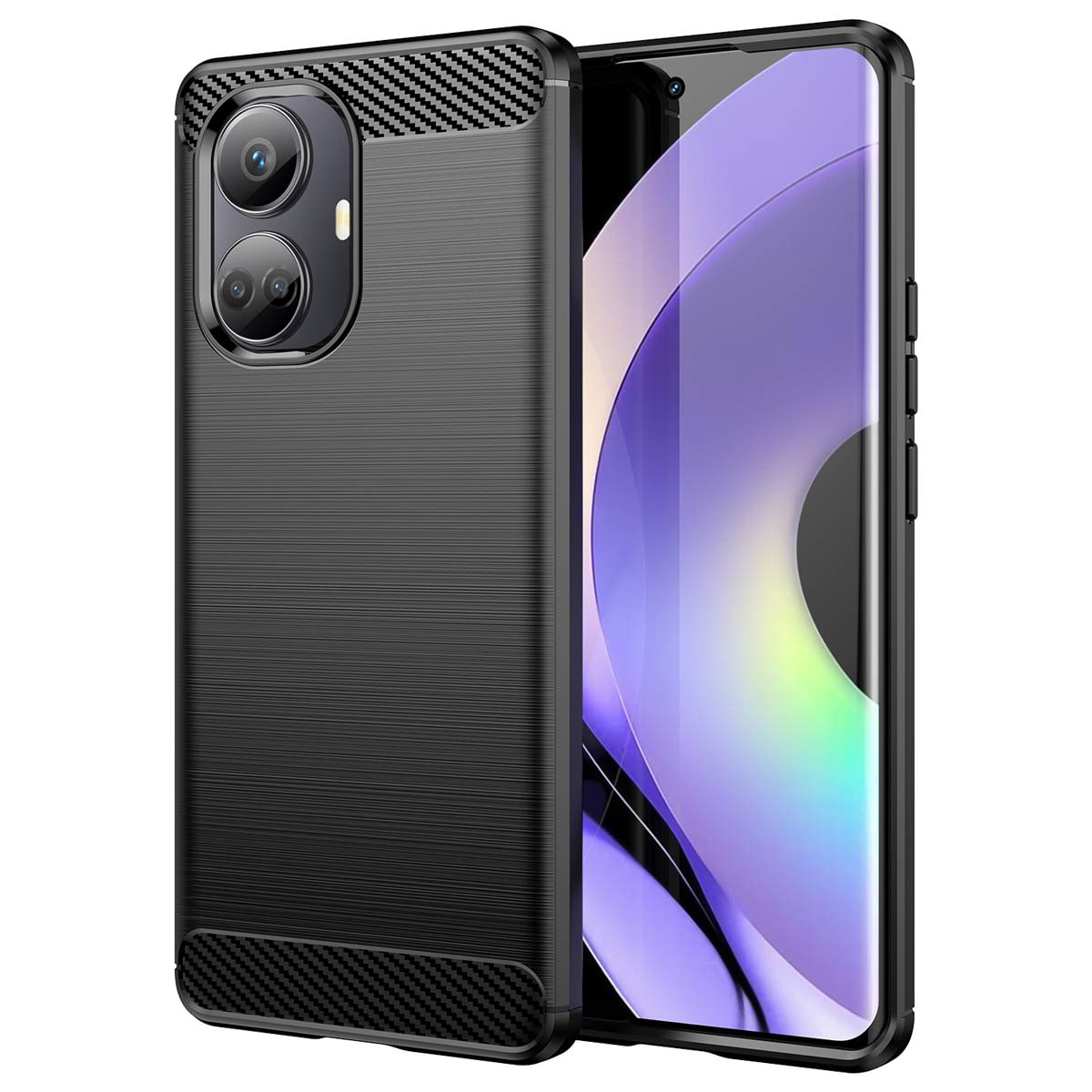 Carbon Case etui til Realme 10 Pro+ fleksibelt silikone carbon cover sort