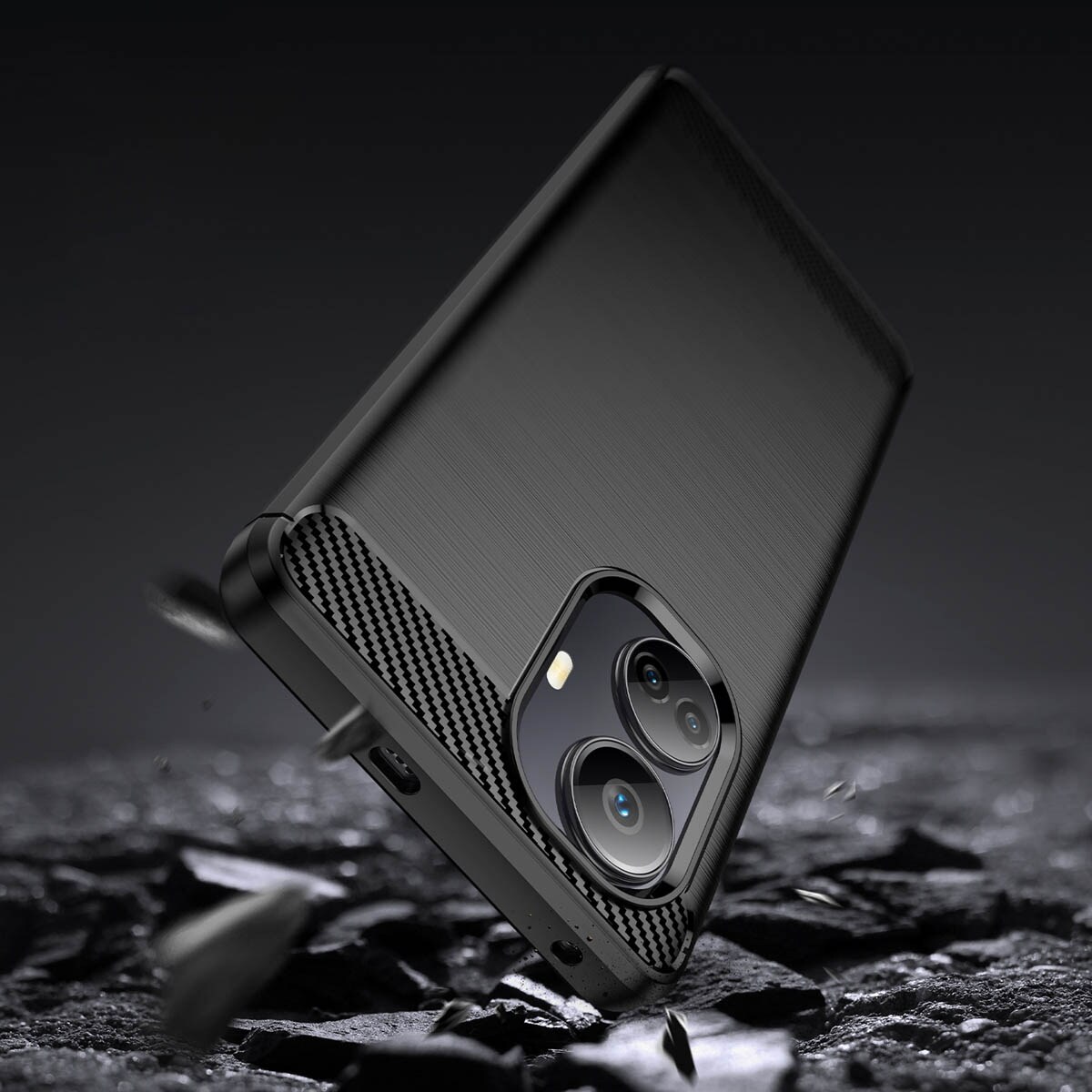 Carbon Case etui til Realme 10 Pro+ fleksibelt silikone carbon cover sort