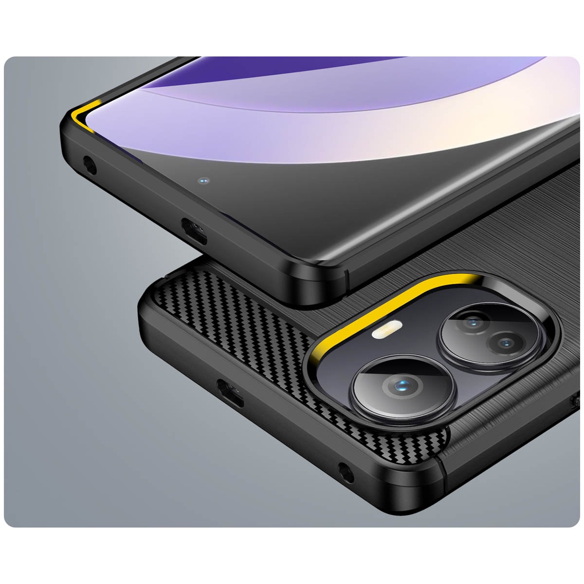 Carbon Case etui til Realme 10 Pro+ fleksibelt silikone carbon cover sort