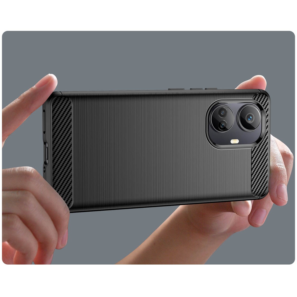 Carbon Case etui til Realme 10 Pro+ fleksibelt silikone carbon cover sort