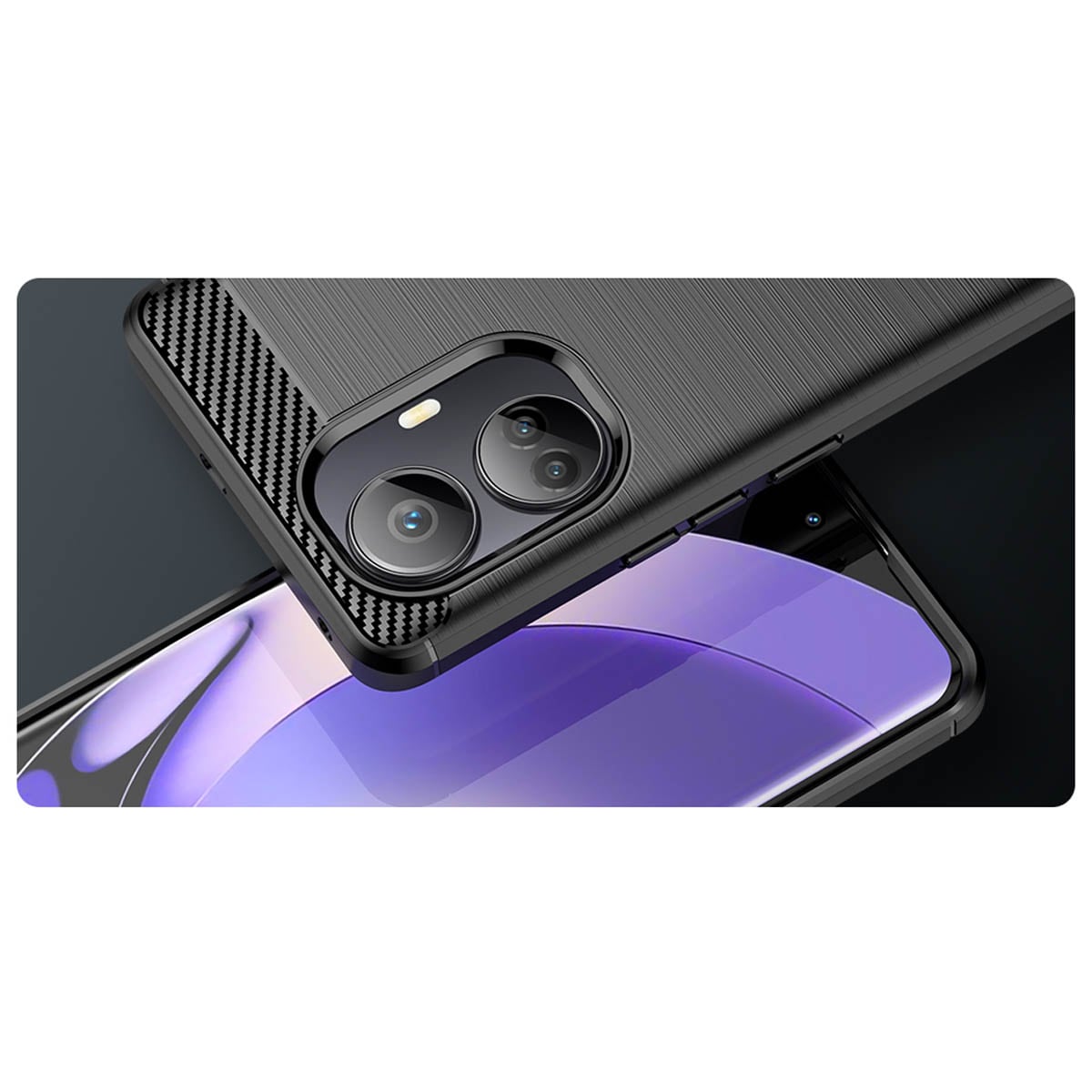 Carbon Case etui til Realme 10 Pro+ fleksibelt silikone carbon cover sort