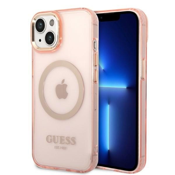 Guess GUHMP14SHTCMP iPhone 14 6,1" pink/pink hard case Gold Outline Translucent MagSafe