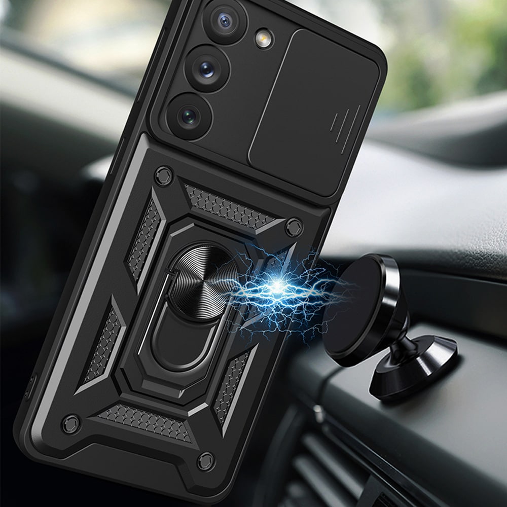 Hybrid Armor Camshield-etui til Samsung Galaxy S23+ pansret cover med kameradæksel rød